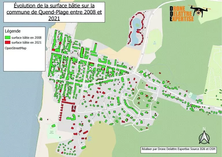 DRONE DELATTRE EXPERTISE - Topographie et cartographie pour l'évolution de la surface bâtie sur la commune de Quend-Plage entre 2008 et 2021